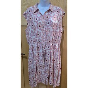 Kate Spade New York Floral Button-Down Dress XL Pink & Red Polyester Blend